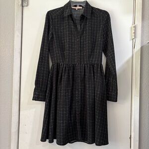 Hutch Black Grid Plaid Window Pane Shirt Dress Long Sleeve 0 S Preppy Costal